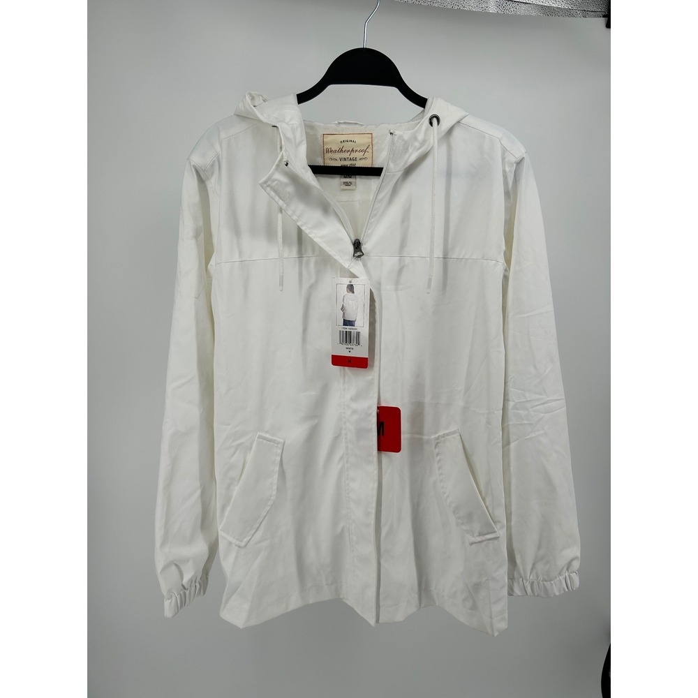 Weatherproof Vintage Windbreaker Women M White New Hooded Zip Up Jacket 1666495